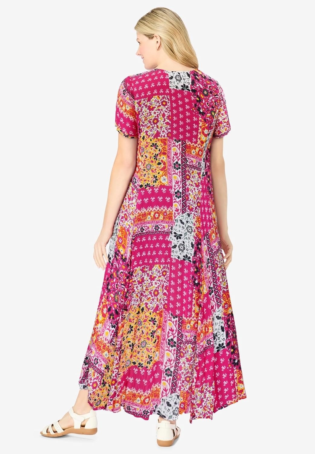image:imageWoman Within Plus Size Printed ShortSleeve Crinkle Maxi DressRaspberry Sorbet Patched Paisley