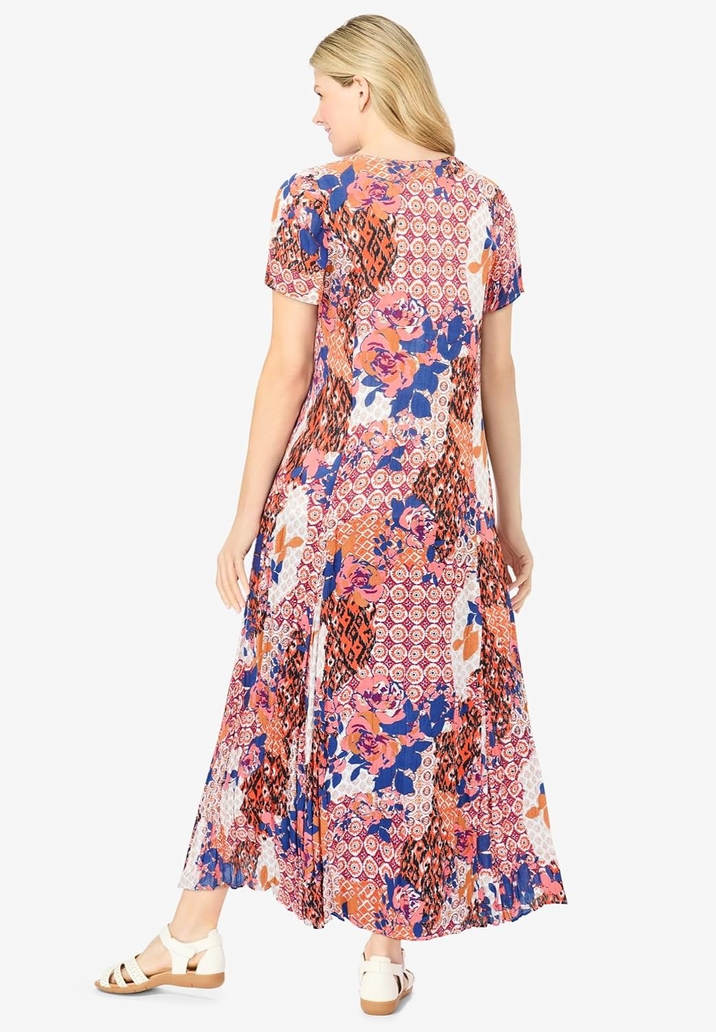 image:imageWoman Within Plus Size Printed ShortSleeve Crinkle Maxi DressSweet Coral Bloom