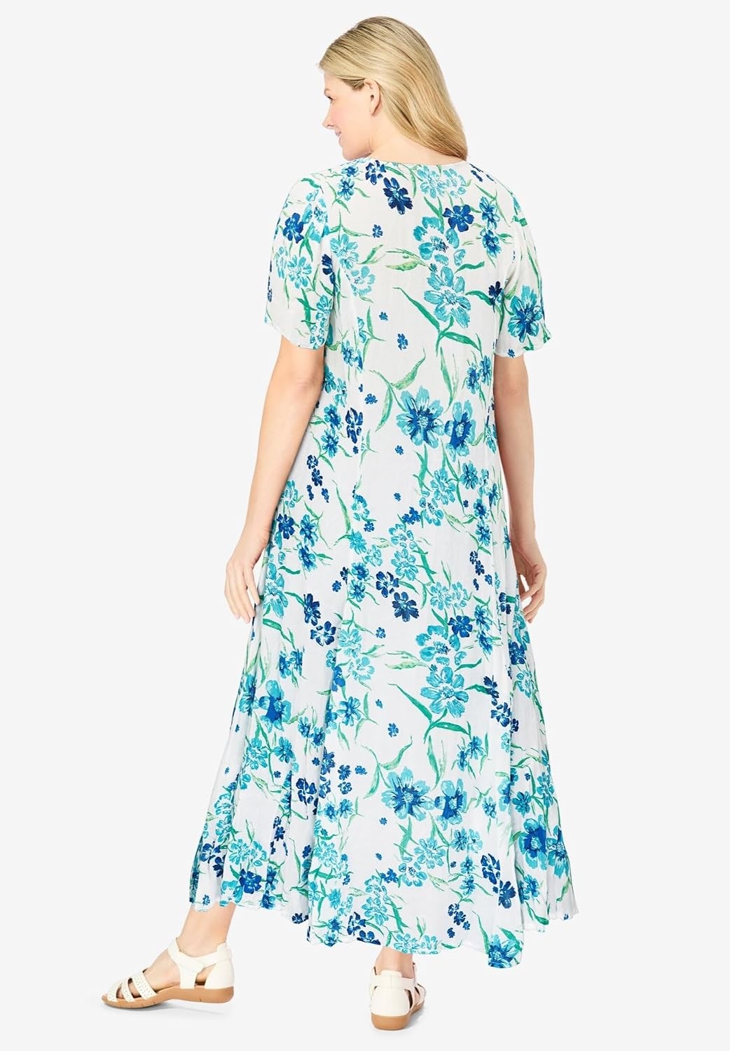 image:imageWoman Within Plus Size Printed ShortSleeve Crinkle Maxi DressWhite Blue Floral
