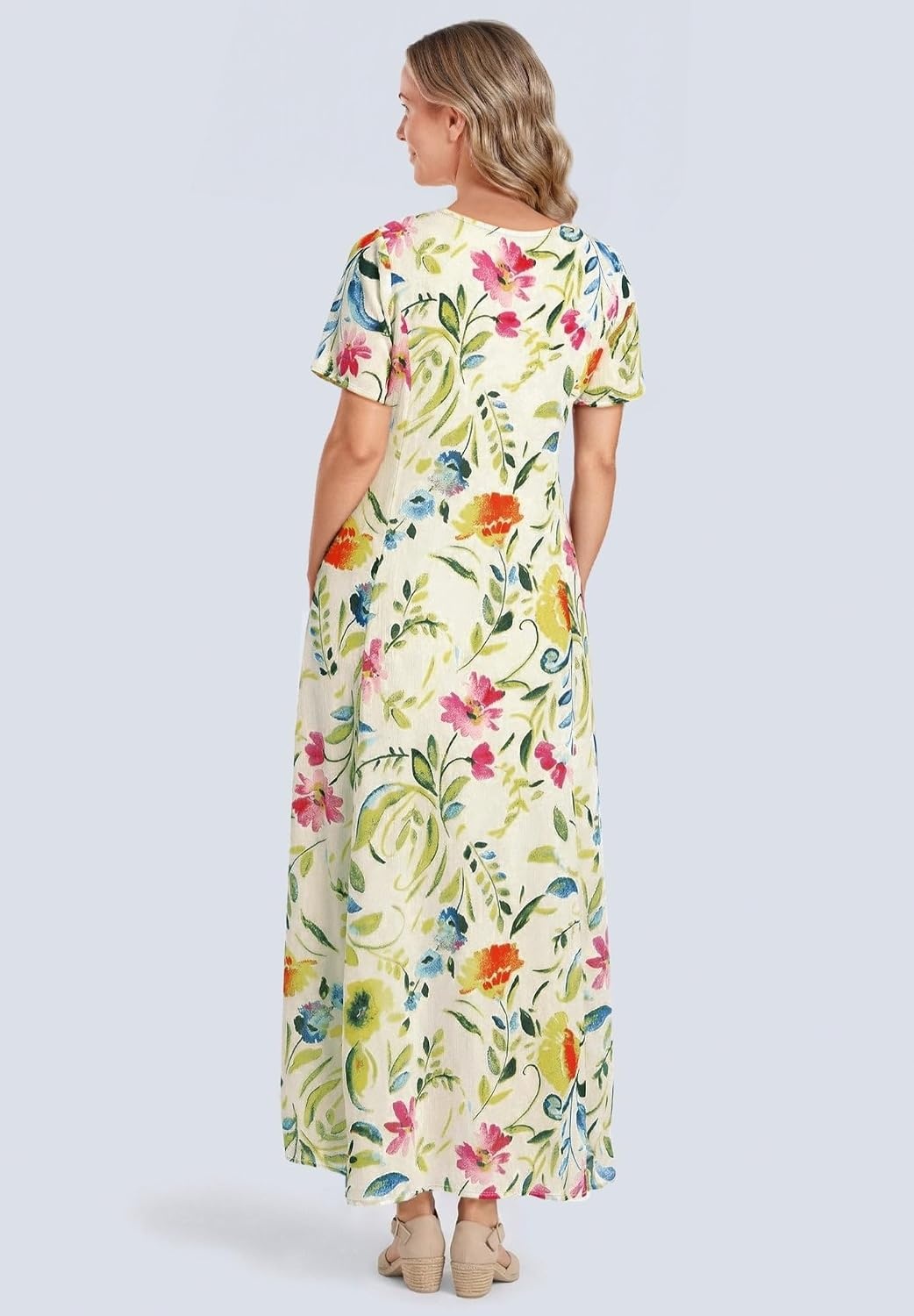 image:imageWoman Within Plus Size Printed ShortSleeve Crinkle Maxi DressWhite Multi Watercolor