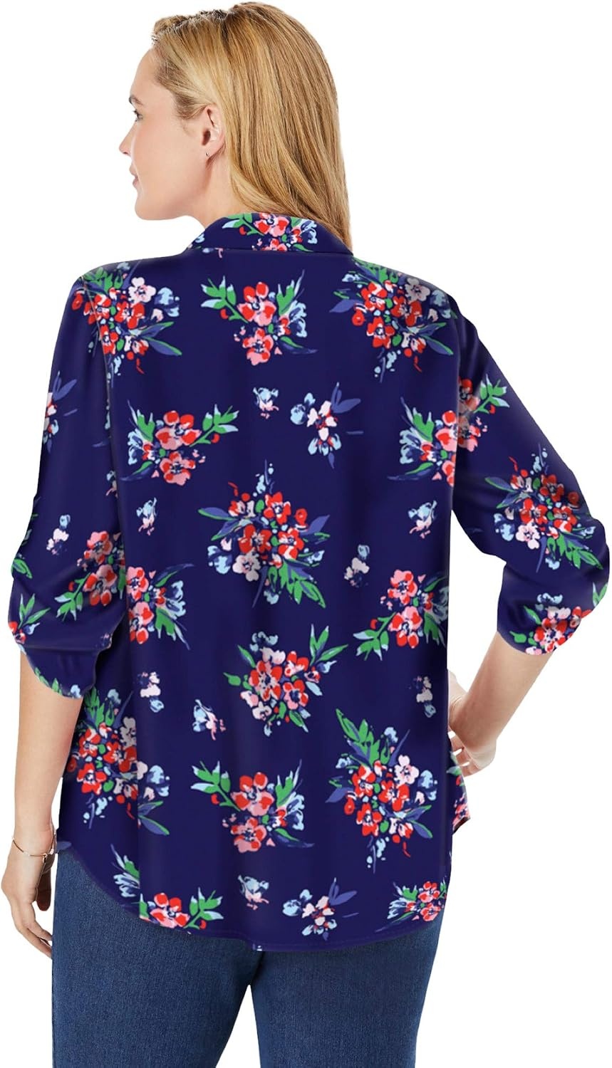 image:imageWoman Within Plus Size Rayon Pintucked Effortless Tunic BlouseBlack Short Strokes
