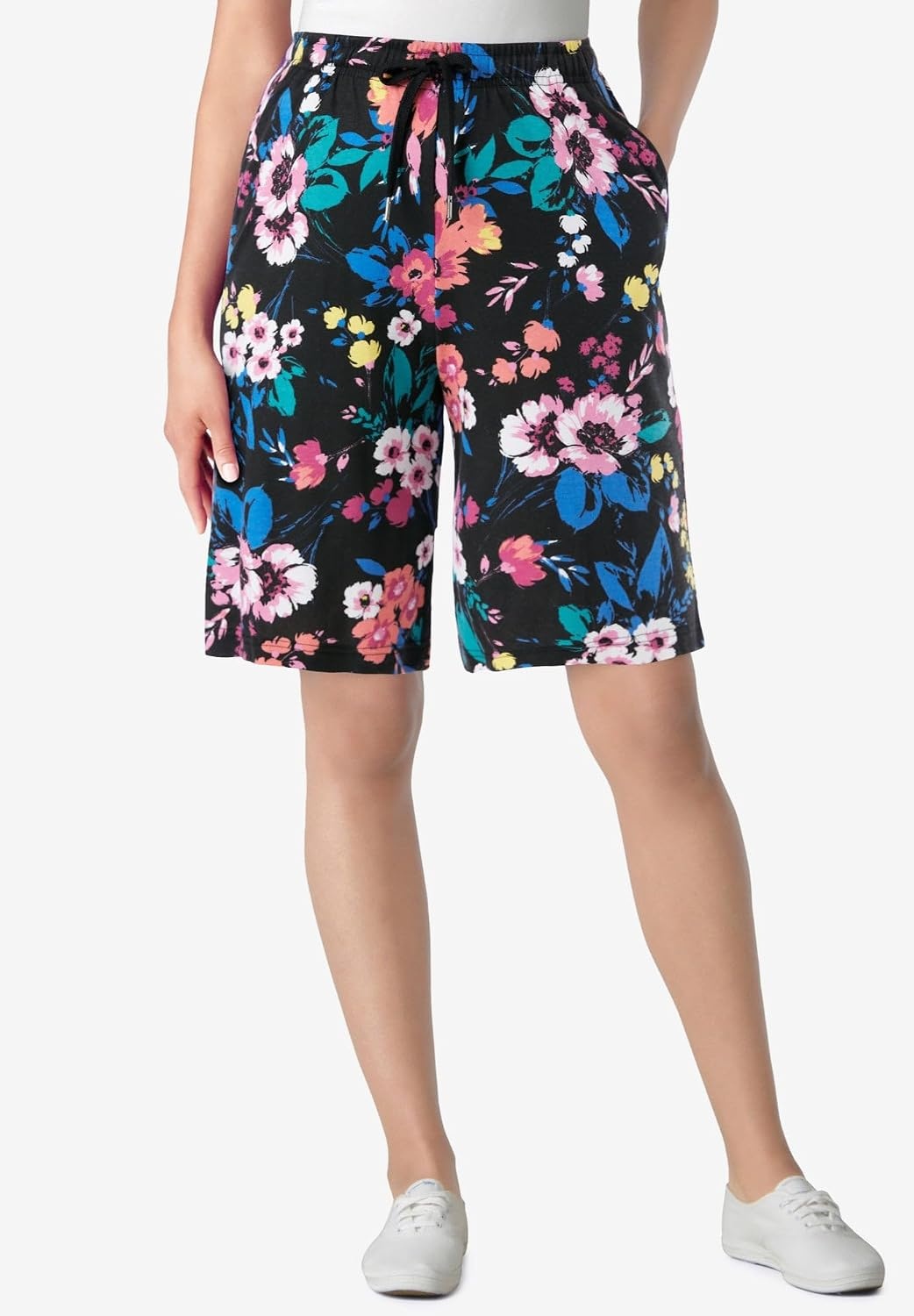 image:imageWoman Within Plus Size Sport Knit ShortWhite Coral Floral