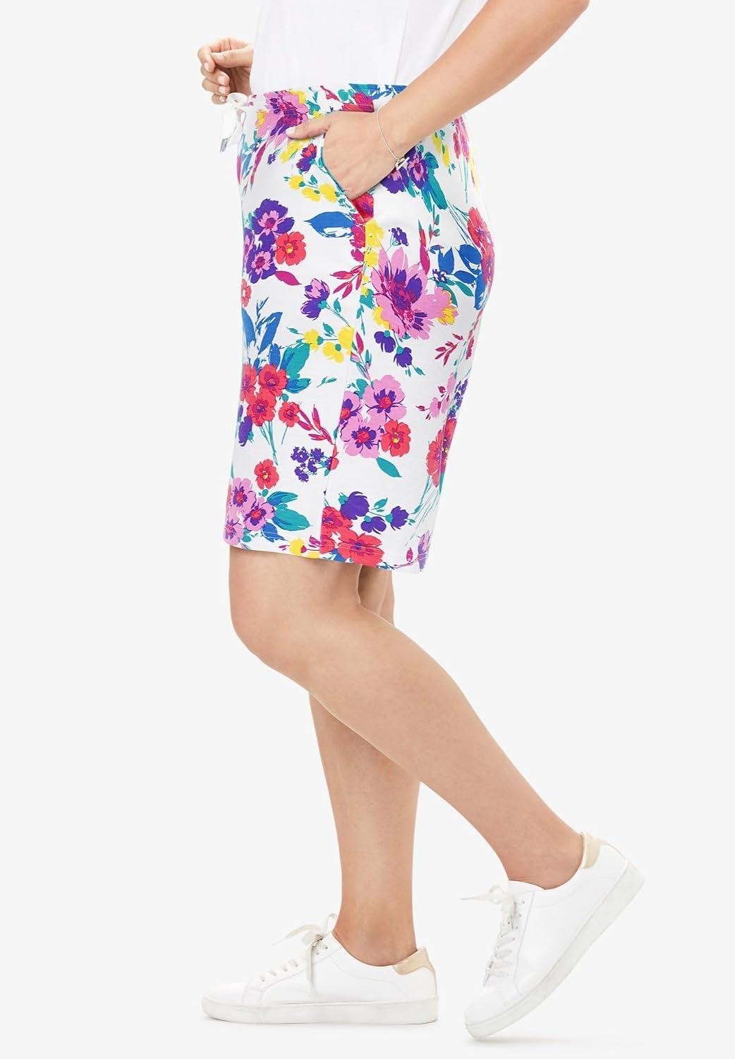 image:imageWoman Within Plus Size Sport Knit ShortWhite Coral Floral