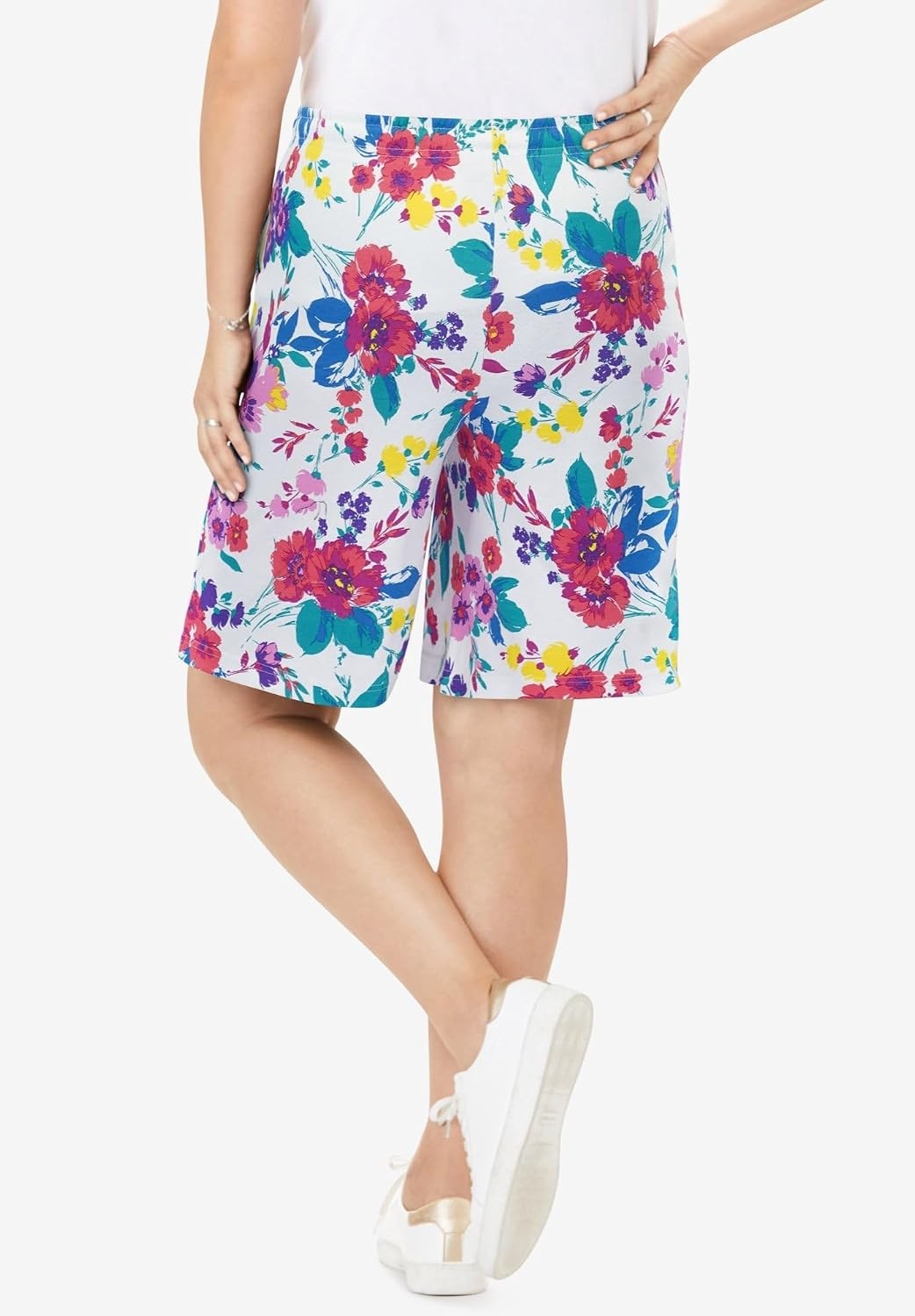 image:imageWoman Within Plus Size Sport Knit ShortWhite Coral Floral