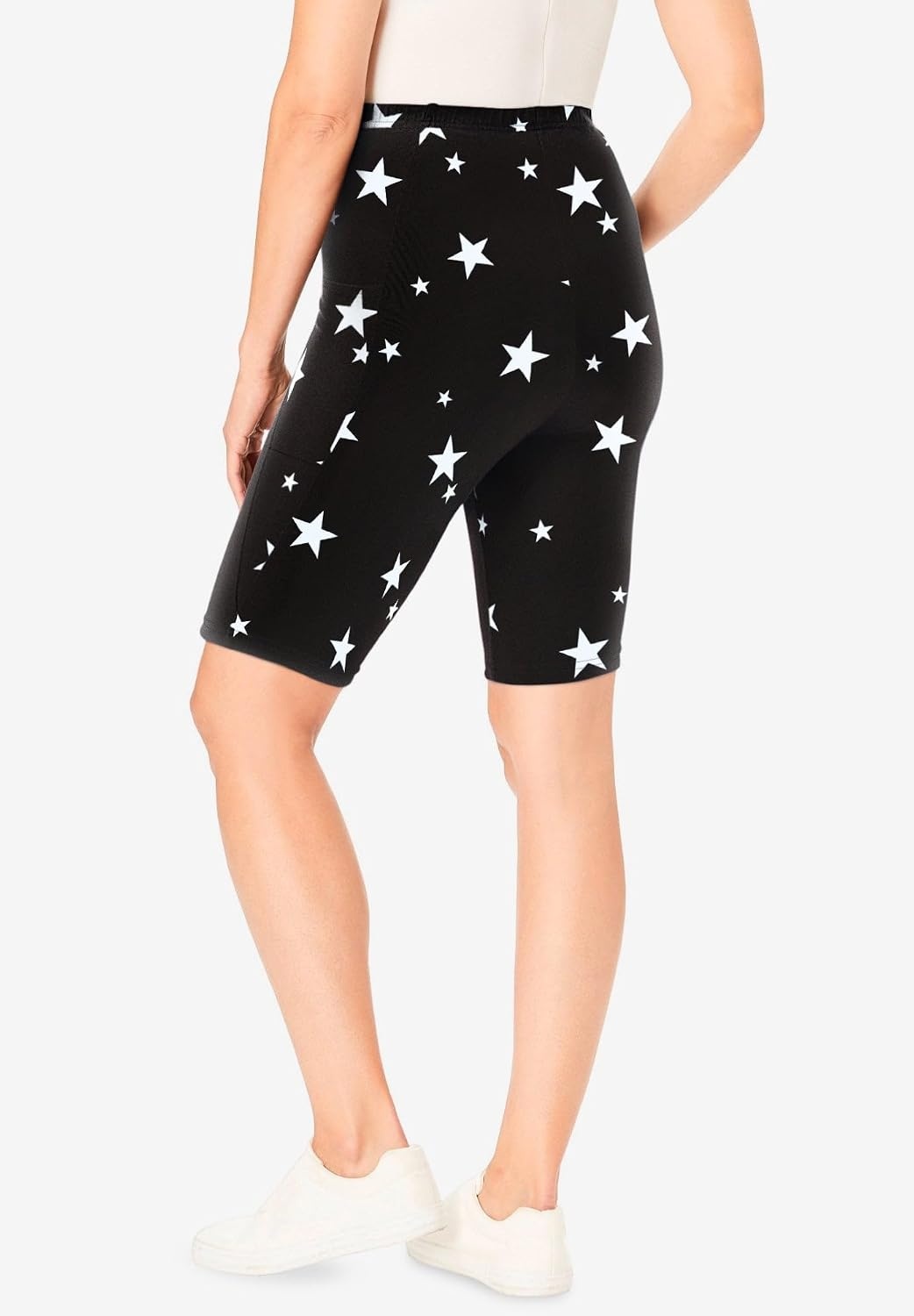 image:imageWoman Within Plus Size Stretch Cotton Pocket Bike ShortBlack White Stars