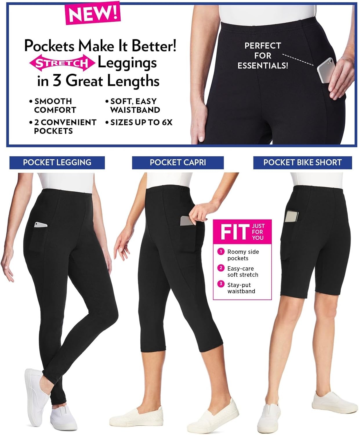 image:imageWoman Within Plus Size Stretch Cotton Pocket Bike ShortBlack White Stars