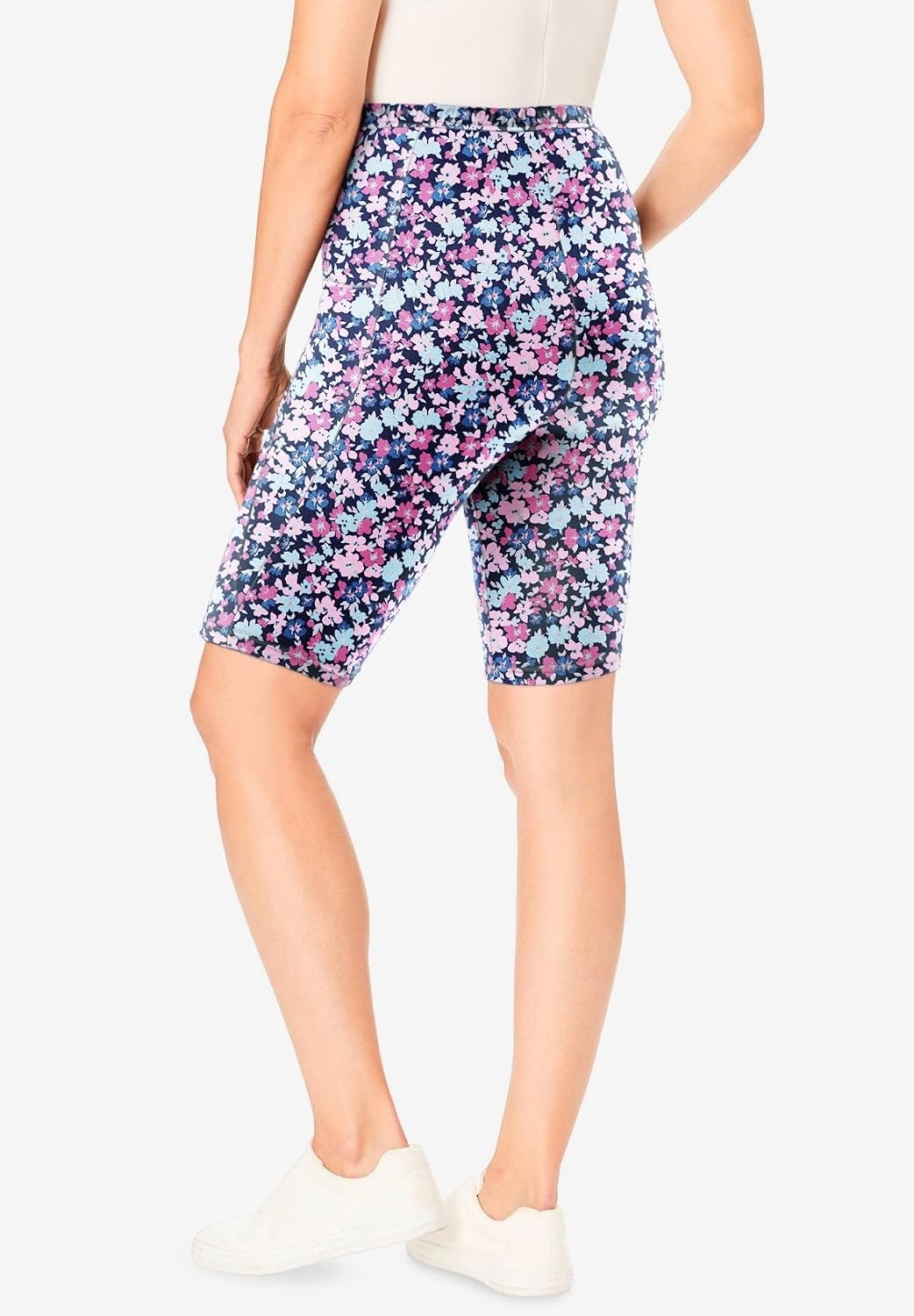 image:imageWoman Within Plus Size Stretch Cotton Pocket Bike ShortNavy Happy Ditsy