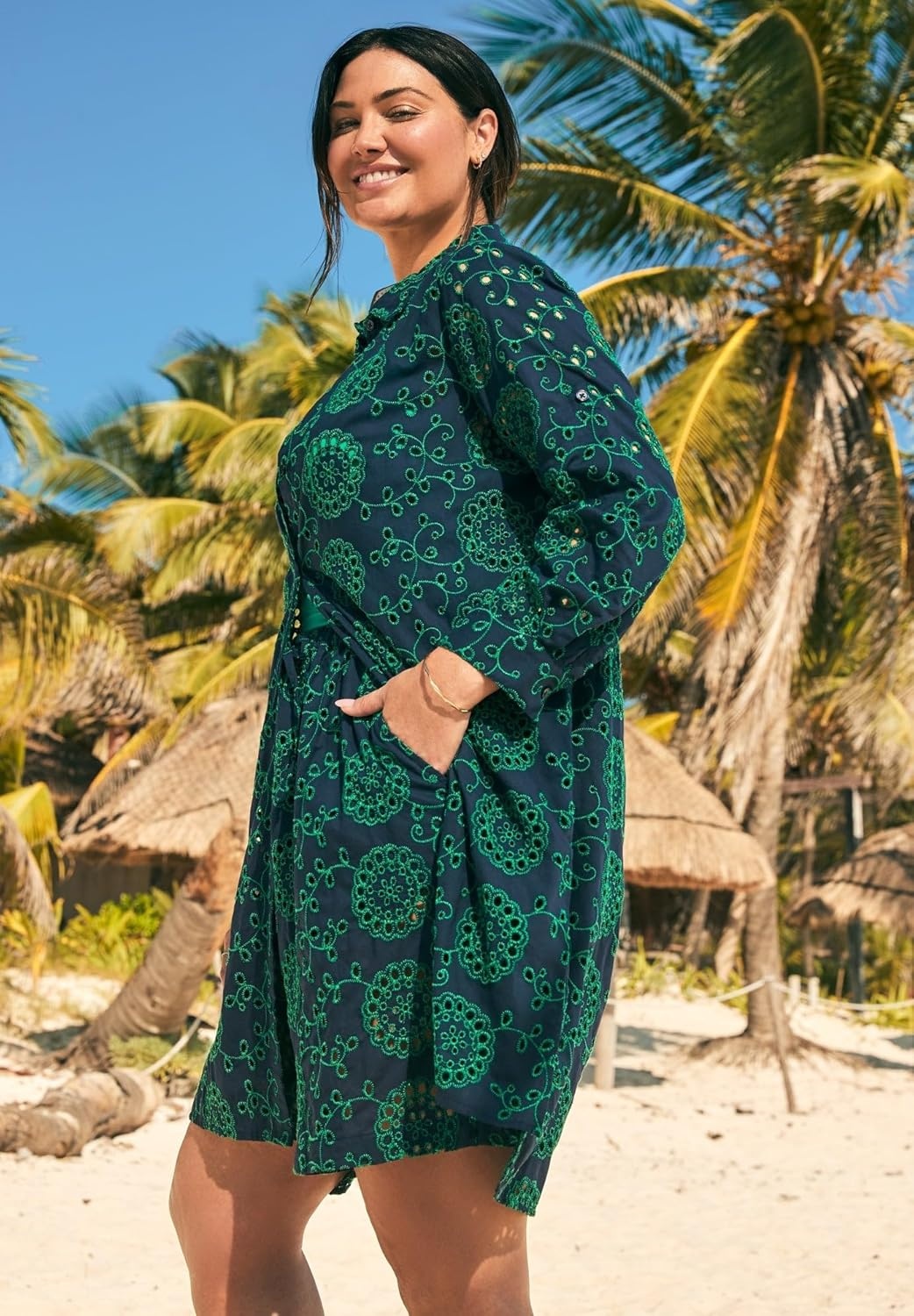 image:imageWomens Plus Size Eyelet CoverUp ShirtNavy Emerald Isles