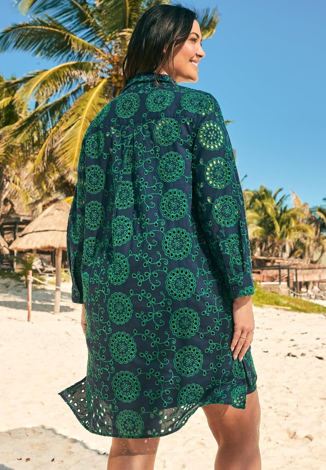 image:imageWomens Plus Size Eyelet CoverUp ShirtNavy Emerald Isles
