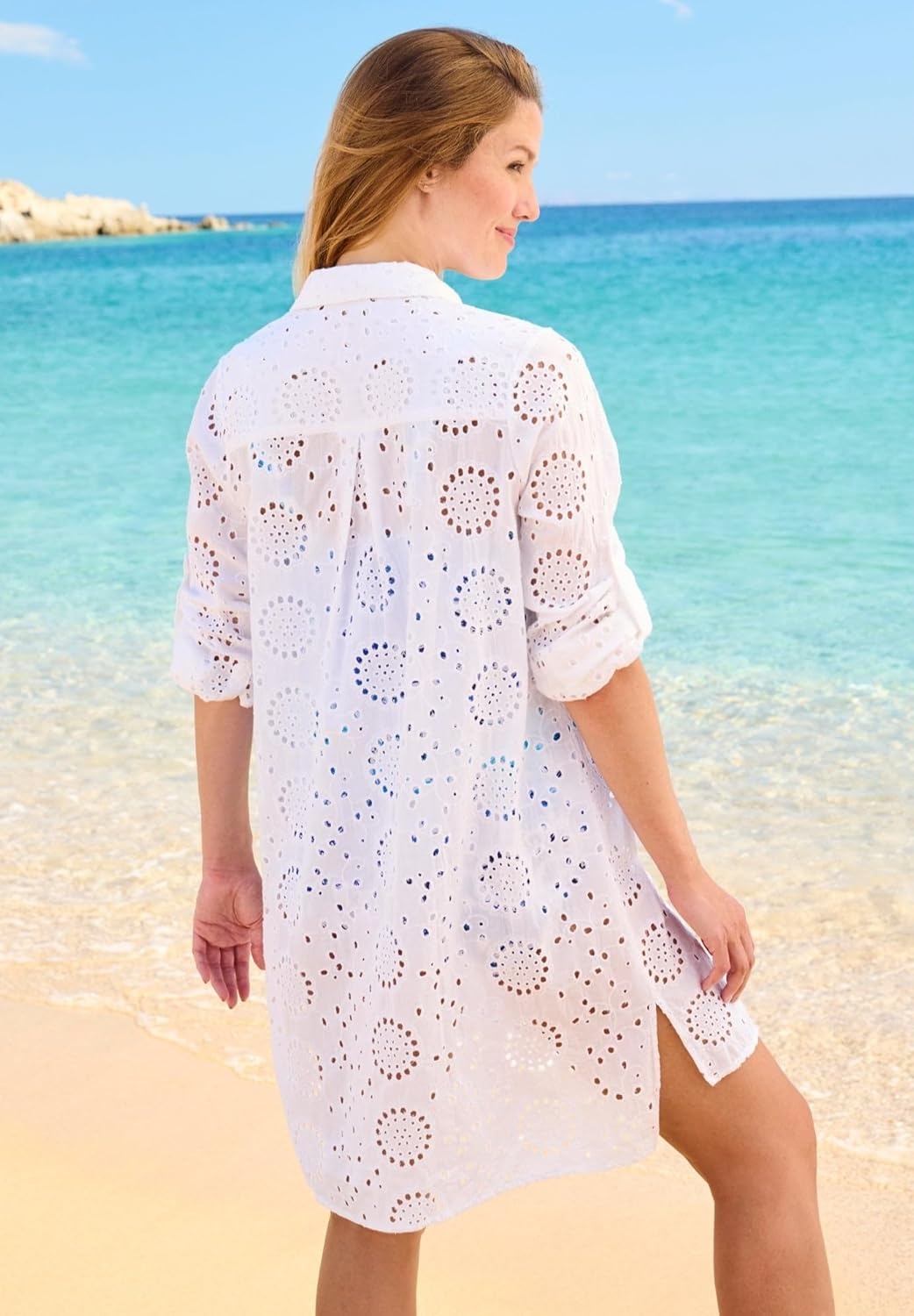 image:imageWomens Plus Size Eyelet CoverUp ShirtWhite