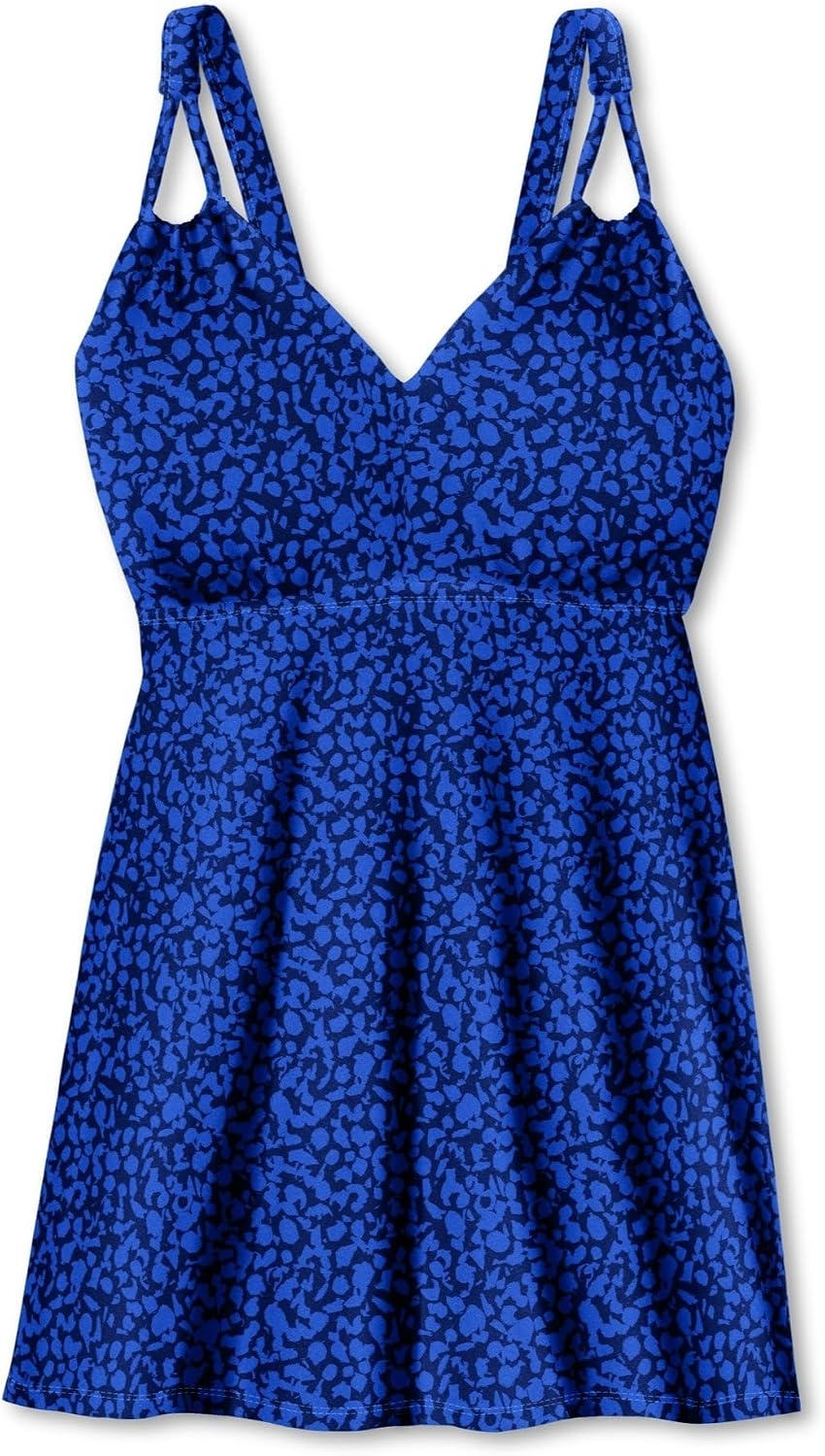 image:imageWomens Plus Size LoopStrap VNeck Tummy Control TwoPiece Swim DressBlue Abstract
