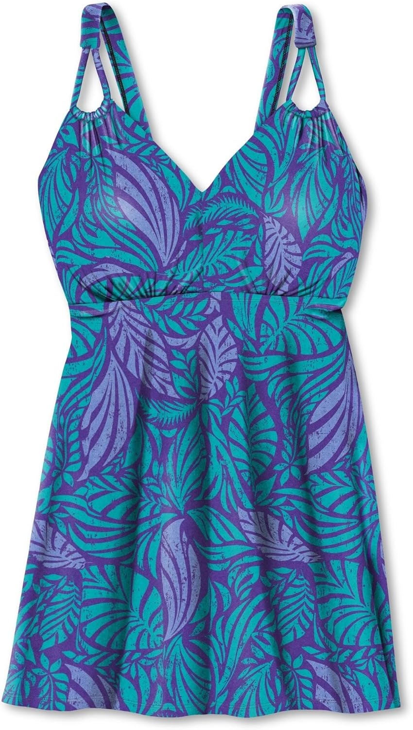 image:imageWomens Plus Size LoopStrap VNeck Tummy Control TwoPiece Swim DressDeep Blue Leaf