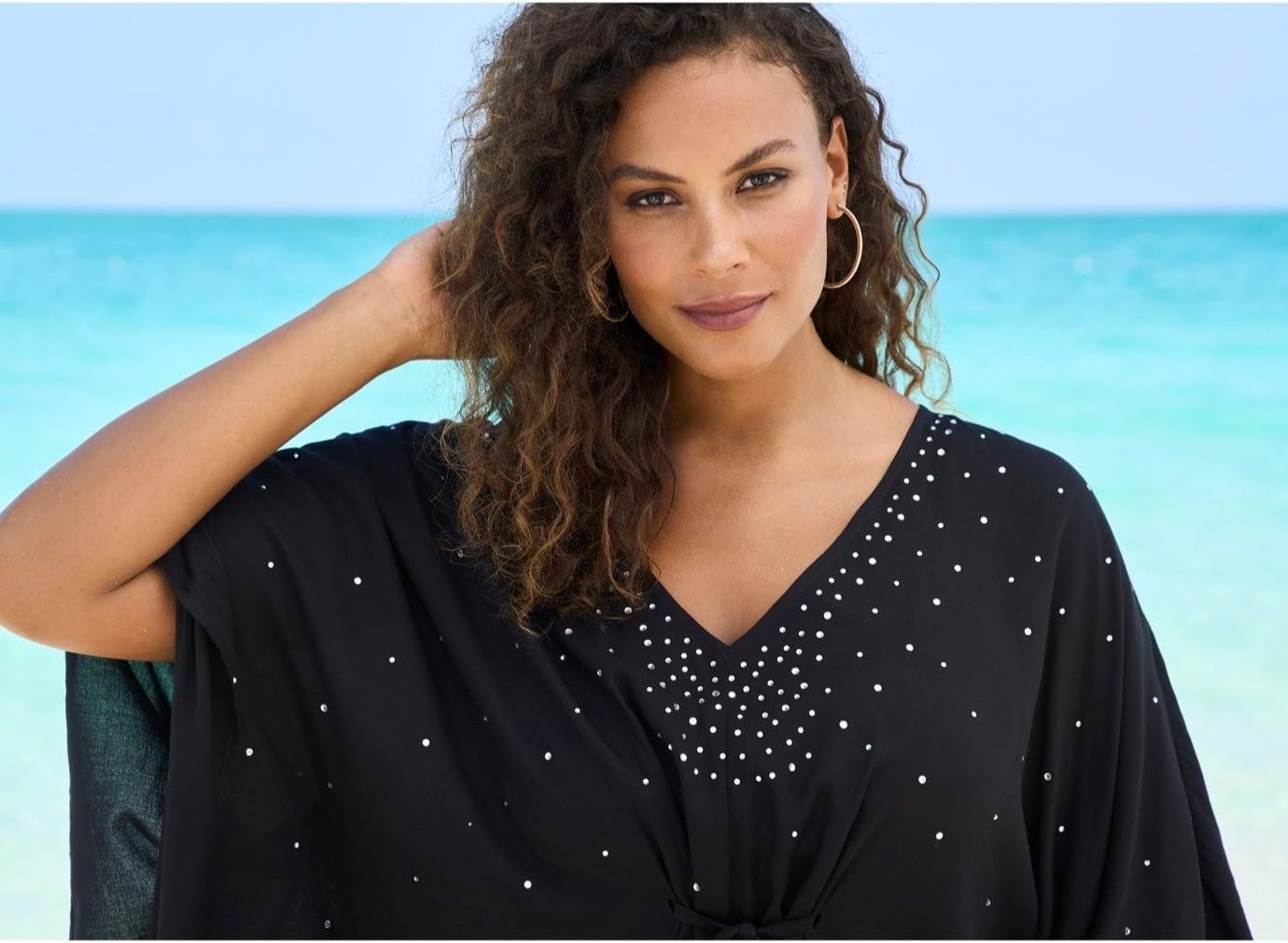 image:imageWomens Plus Size Ruched Caftan Cover UpBlack