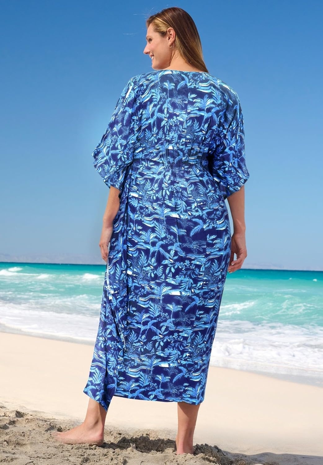 image:imageWomens Plus Size Ruched Caftan Cover UpBlue Beach Toile