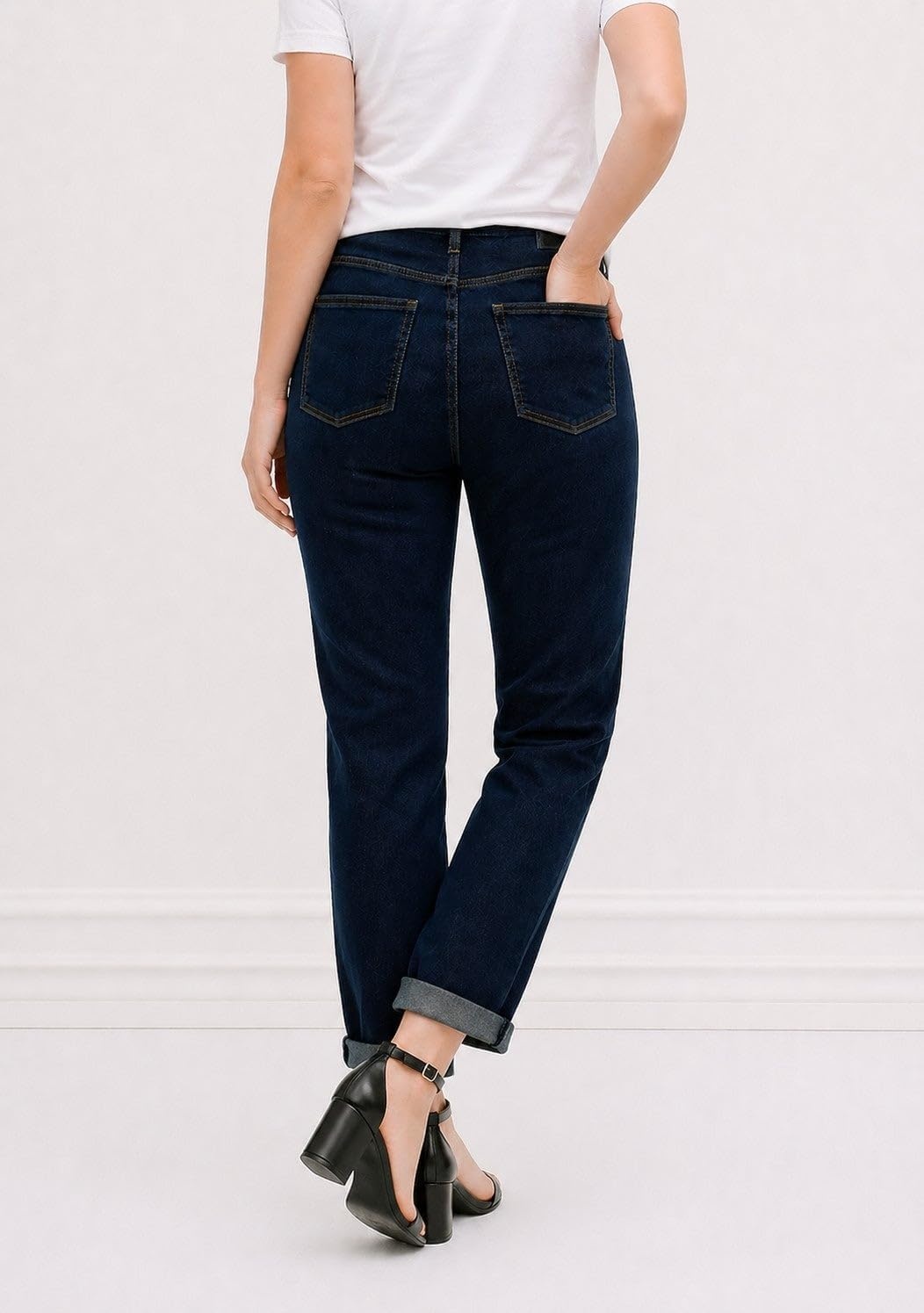 image:imageellos Comfortable Womens Plus Size Boyfriend Jeans Stretch Denim MidRiseDark Wash