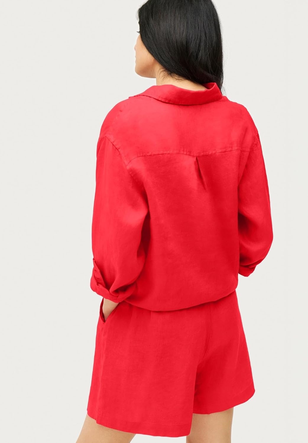 image:imageellos Plus Size LinenBlend PullOn Elastic Waist ShortsHot Red