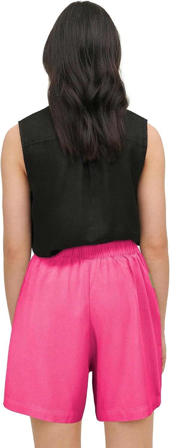 image:imageellos Plus Size LinenBlend PullOn Elastic Waist ShortsRaspberry Sorbet