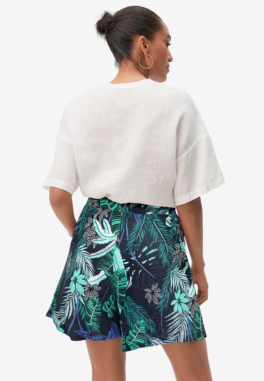 image:imageellos Plus Size Relaxed Fit Elastic Waistband Stretch Jersey ShortsBlack Tropical Print