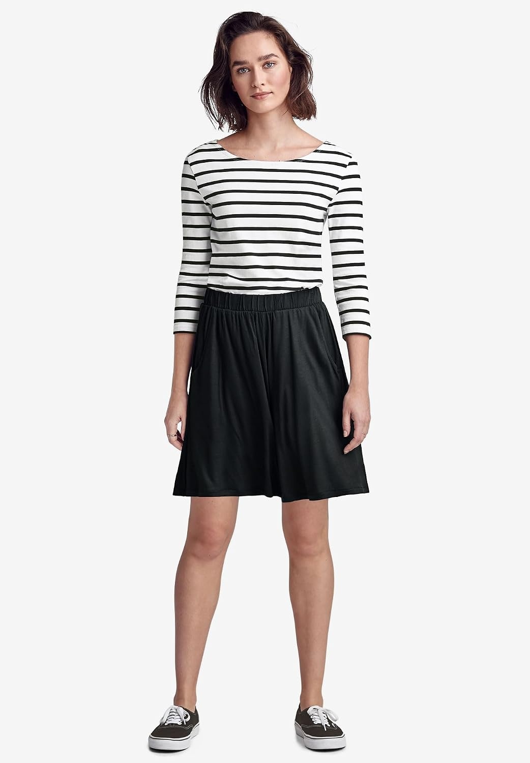 image:imageellos Plus Size Relaxed Fit Elastic Waistband Stretch Jersey ShortsNavy