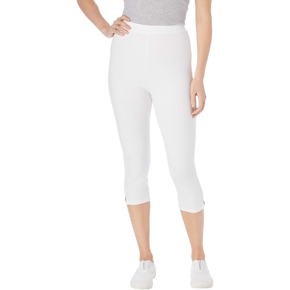 image:imageWoman Within Plus Size Capri PullOn Stretch Knit Cotton Spandex LeggingsWhite