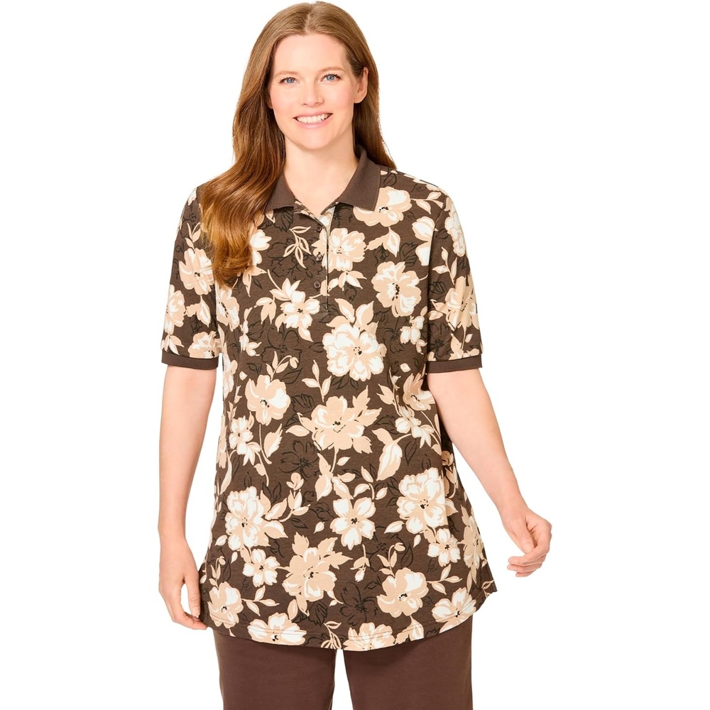 image:imageWoman Within Plus Size ElbowSleeve Polo TunicChocolate Bloom