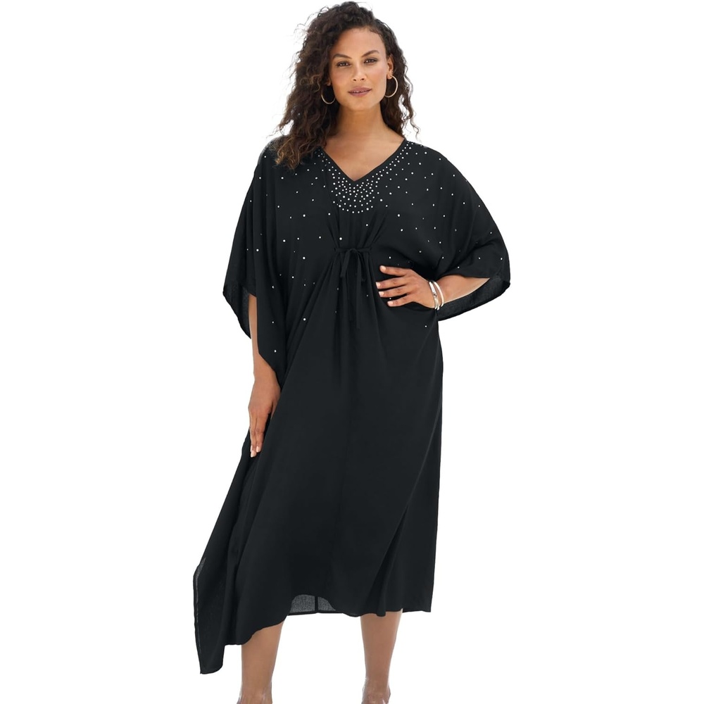image:imageWomens Plus Size Ruched Caftan Cover UpBlack
