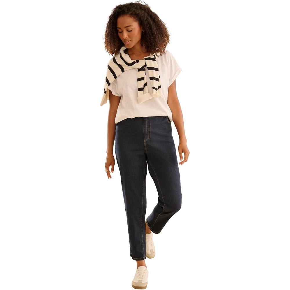 image:imageellos Comfortable Womens Plus Size Boyfriend Jeans Stretch Denim MidRiseDark Wash
