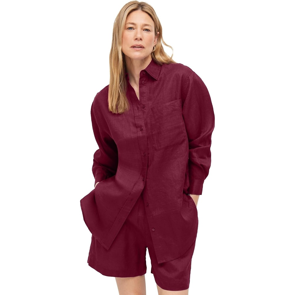 image:imageellos Plus Size LinenBlend PullOn Elastic Waist ShortsMerlot