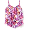 Swimsuits For All Swim 365 Women’s Plus Size Longer-Length V-Neck Tiered-Ruffle Tummy Control Tankini Top(Aloha Fuchsia Leaves)