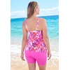 Swimsuits For All Swim 365 Women’s Plus Size Longer-Length V-Neck Tiered-Ruffle Tummy Control Tankini Top(Aloha Fuchsia Leaves)