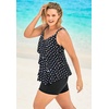 Swimsuits For All Swim 365 Women’s Plus Size Longer-Length V-Neck Tiered-Ruffle Tummy Control Tankini Top(Black Dots)