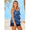 Swimsuits For All Swim 365 Women’s Plus Size Longer-Length V-Neck Tiered-Ruffle Tummy Control Tankini Top(Blue Medallion Print)