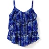 Swimsuits For All Swim 365 Women’s Plus Size Longer-Length V-Neck Tiered-Ruffle Tummy Control Tankini Top(Blue Medallion Print)