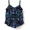 Swimsuits For All Swim 365 Women’s Plus Size Longer-Length V-Neck Tiered-Ruffle Tummy Control Tankini Top(Blue Painterly Leaves)