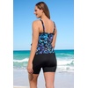 Swimsuits For All Swim 365 Women’s Plus Size Longer-Length V-Neck Tiered-Ruffle Tummy Control Tankini Top(Blue Painterly Leaves)