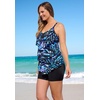 Swimsuits For All Swim 365 Women’s Plus Size Longer-Length V-Neck Tiered-Ruffle Tummy Control Tankini Top(Blue Painterly Leaves)