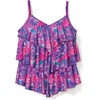 Swimsuits For All Swim 365 Women’s Plus Size Longer-Length V-Neck Tiered-Ruffle Tummy Control Tankini Top(Bright Fuchsia Watercolor Floral)