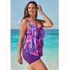 Swimsuits For All Swim 365 Women’s Plus Size Longer-Length V-Neck Tiered-Ruffle Tummy Control Tankini Top(Bright Fuchsia Watercolor Floral)