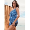 Swimsuits For All Swim 365 Women’s Plus Size Longer-Length V-Neck Tiered-Ruffle Tummy Control Tankini Top(Coastal Sea Glass)