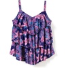 Swimsuits For All Swim 365 Women’s Plus Size Longer-Length V-Neck Tiered-Ruffle Tummy Control Tankini Top(Navy Tropical Floral)