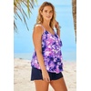 Swimsuits For All Swim 365 Women’s Plus Size Longer-Length V-Neck Tiered-Ruffle Tummy Control Tankini Top(Purple Tie Dye)