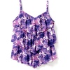 Swimsuits For All Swim 365 Women’s Plus Size Longer-Length V-Neck Tiered-Ruffle Tummy Control Tankini Top(Purple Tie Dye)