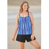 Swimsuits For All Swim 365 Women’s Plus Size Tank Overlay Tummy Control Adjustable-Strap Swim Romper(Multi Watercolor Stripe)