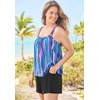 Swimsuits For All Swim 365 Women’s Plus Size Tank Overlay Tummy Control Adjustable-Strap Swim Romper(Multi Watercolor Stripe)