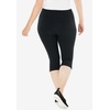 Woman Within Plus Size Capri Pull-On Stretch Knit Cotton Spandex Leggings(Black)