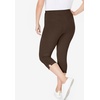 Woman Within Plus Size Capri Pull-On Stretch Knit Cotton Spandex Leggings(Chocolate)