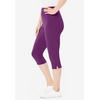 Woman Within Plus Size Capri Pull-On Stretch Knit Cotton Spandex Leggings(Plum Purple)
