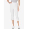 Woman Within Plus Size Capri Pull-On Stretch Knit Cotton Spandex Leggings(White)