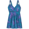 Women’s Plus Size Loop-Strap V-Neck Tummy Control Two-Piece Swim Dress(Deep Blue Leaf)