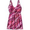 Women’s Plus Size Loop-Strap V-Neck Tummy Control Two-Piece Swim Dress(Merlot Mixed Animal)